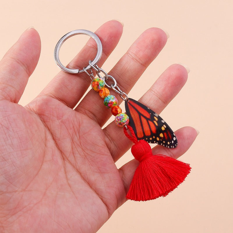 Wholesale Tassel Rice Beads Butterfly Wings Keychain